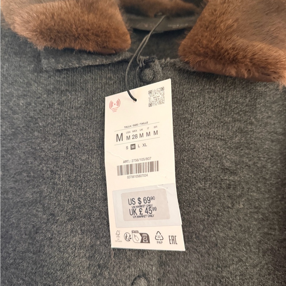NWT Zara fur collar cardigan - Picture 3 of 4